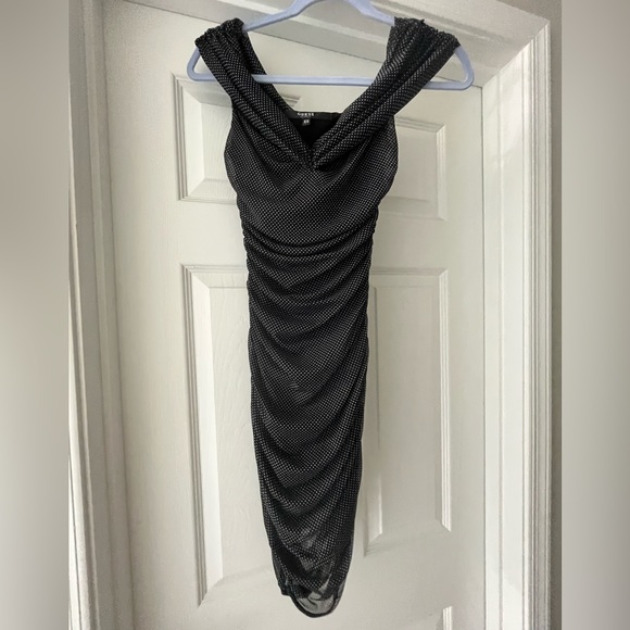 Guess Off The Shoulder Black Dress with White Polka Dots |Color: Black |Size: XS - Picture 3 of 5